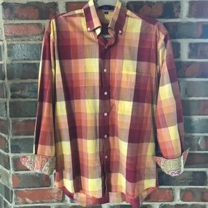 SOLD Plaid Shirt w/ Floral inside Collar & Cuffs
